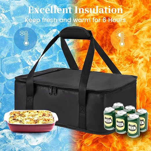 Bodaon Insulated Casserole Carrier Bag, Fits 9x13 and 11x15 Inch Baking Dish with Lid, Casserole Carriers for Hot or Cold Food for Transport, Thermal Lasagna Potluck Warmer Travel Tote, Black