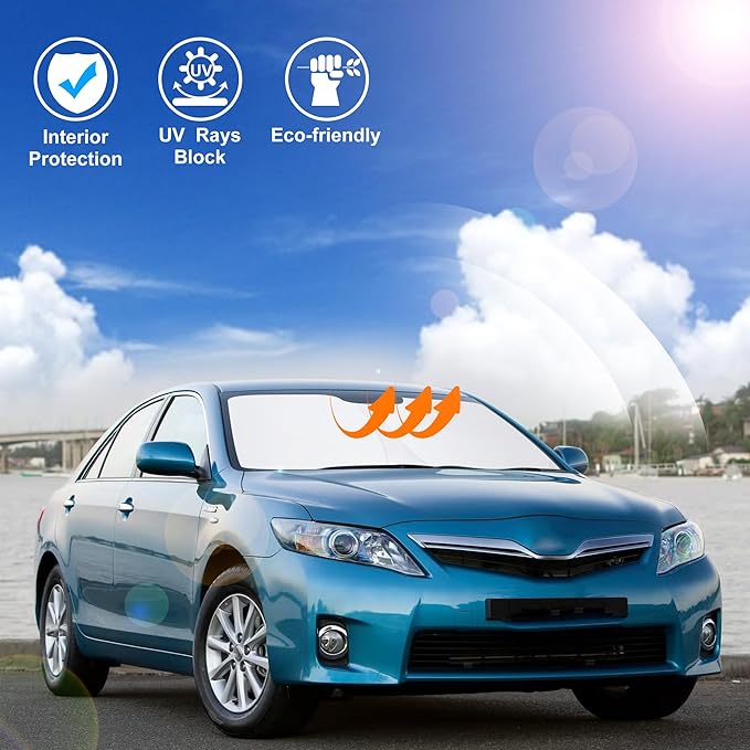 Windshield Sun Shade Custom Fit for 2007 2008 2009 2010 2011 Toyota Camry Accessories Foldable Sunshade Sun Blocker Protect Car from Sun Rays & Heat Damage Keep Car Cooler