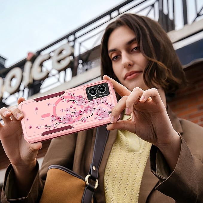 for Moto G Power 5G 2024 Case - Compatible with MagSafe Women Girls Cute Magnetic Phone Cover Girly Kawaii Flower Blossom Heavy Duty Shockproof Design for Motorola Moto G Power 5G 2024 Cases