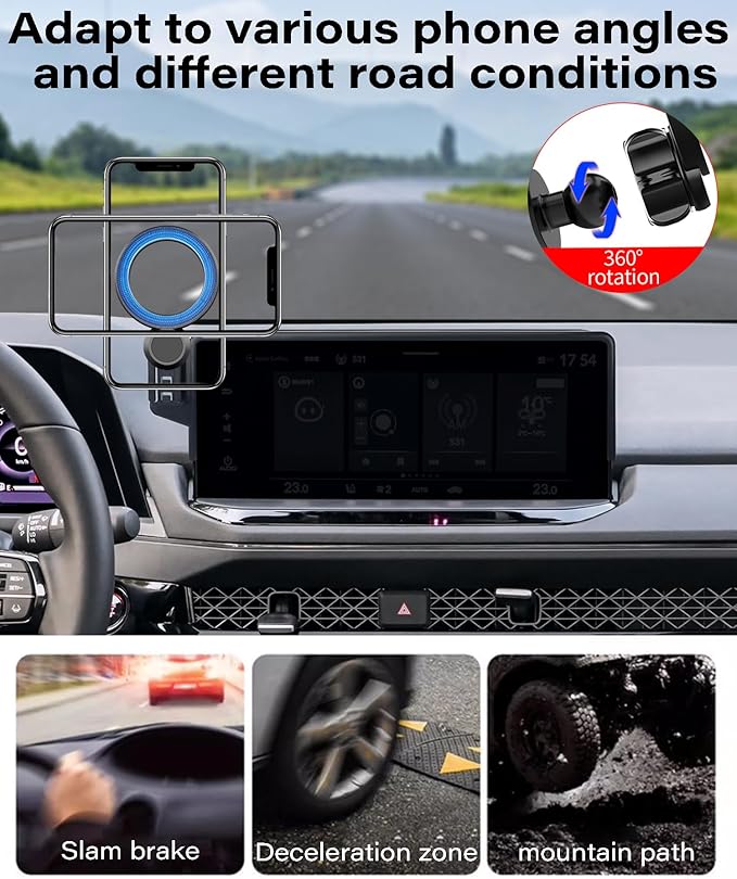 Magnetic Car Phone Mount for 2023 2024 2025 2026 Honda Accord Accessories, for MagSafe Strong Magnets Cell Phone Holder 12.3-Inch Screen Cradles, with Portable Phone Gripper 360° Rotation