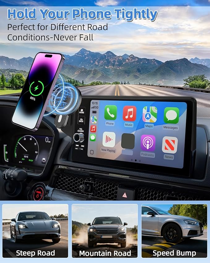 PZK Car Phone Mount for Honda HRV 2023-2026 /CRV 2023-2026/ Honda Pilot 2023-2026 Accessories 7/9-inch Screen 360° Rotation 15W Fast Wireless Charger HRV CRV Car Phone Holder Not Affect Air Vent