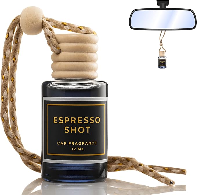 Invigorating Coffee Scented Car Freshener with Luxurious Design - Lasts up to 60 days (Espresso Shot) - A+ Scents Car Hanging Diffuser
