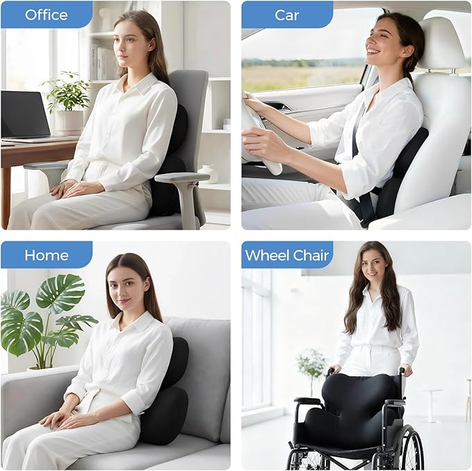 BEBAS Lumbar Support Pillow for Car, Ergonomic Memory Foam Back Cushion for Driving, Lower Back Support for Pain Relief, Lumbar Cushion for Car Seats, Office Chairs, Wheelchairs - Black