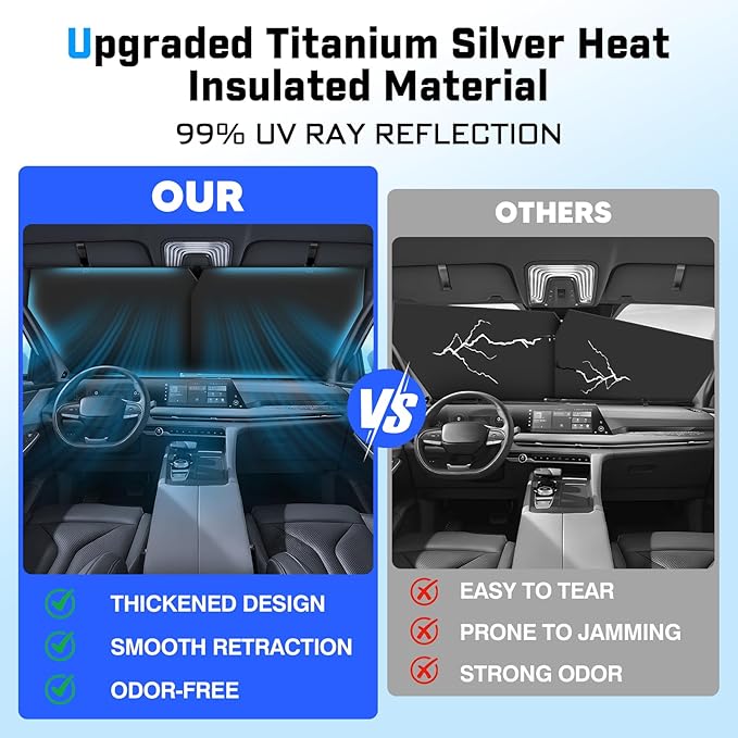 KUST Upgraded 2 Pack Retractable Automotive Sunshade Car Window Sunshades, Adjustable Auto Thickened Sunshade, Car Accessories for All Season, Black and Silver, Blocks UV Rays