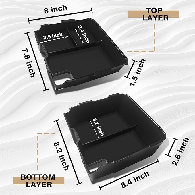 Muslogy Center Console Organizer Compatible with Ford Ranger 2024 2025 2026 & Raptor Accessories Two-Layer Storage Box Insert Tray Secondary Storage Divider Armrest ABS Material Glove Box (Sandstone)