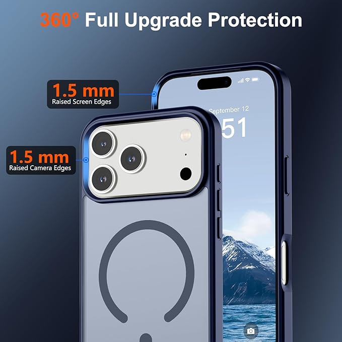 SUPFINE Magnetic for iPhone 17 Pro Max Case (Compatible with MagSafe)(Military Grade Drop Protection) Translucent Matte Shockproof with Anti-Fingerprint Phone Cover 2025,Navy Blue