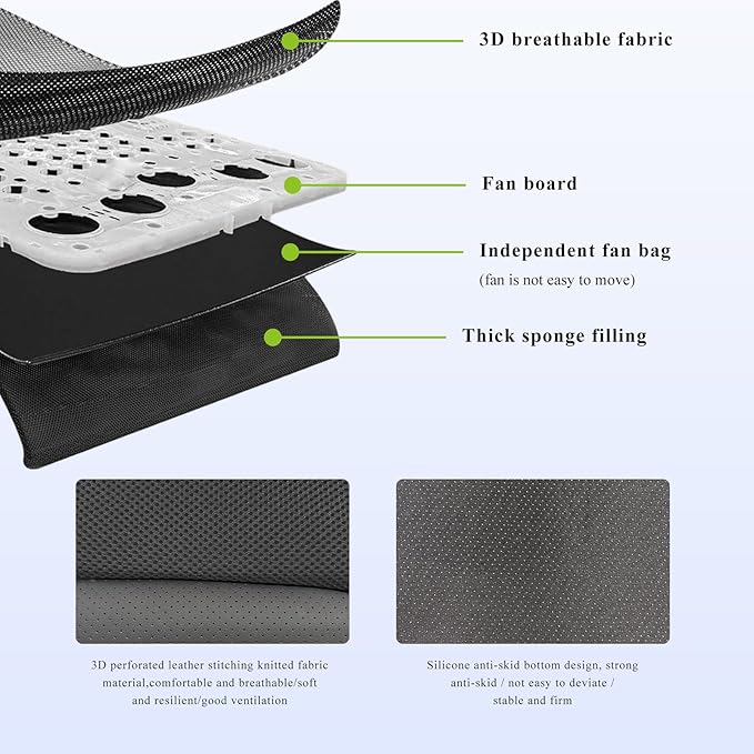Cooling Car Seat Cushion, Ventilated Cool Bottom Seat Cover with USB Interface, 3-Speed Adjustable Comfy Cooling Pad for Auto Front Seats Home Office Chairs, Car Accessories (Gray)