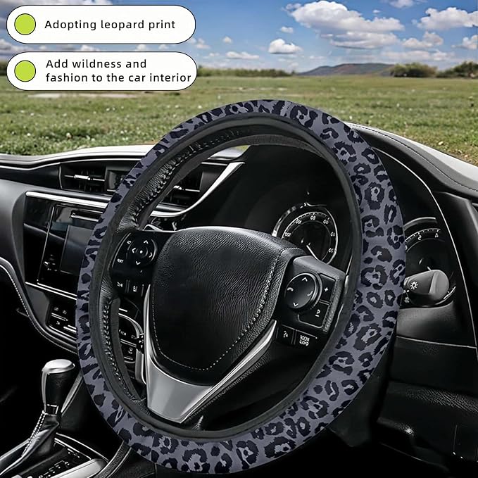 Leopard Print Steering Wheel Cover | Non Slip, Breathable Neoprene | Universal 15 Inch Fit (14.5"-15.5") | Comfort Grip | Fade Resistant | Easy Install-Comfort Grip for Cars, Trucks, SUVs