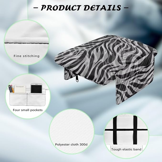 Black Zebra Car Center Console Cover, Upgraded Car Arm Rest Cover with 4 Storage Bags, Universal Armrest Cushion for Car Storage Box Car Interior Accessories Protector for Most Vehicle