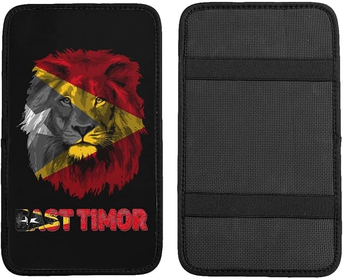 Vintage East Timor Timorese Flag Lion Head Auto Center Console Armrest Cover Car Handrail Box Cushion Pad Mat Universal Fit Most Vehicle Sedan Truck SUV Soft Comfort Decor Accessories