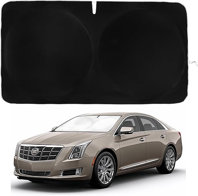 Windshield Sun Shade -Certified 99.87% UVB & 99.02% UVA Car Sun Shade. Award Winning Sunshade - Patented Technology | Compatible for Cadillac XTS (2013-2019) | Car Shades by Kinder Fluff