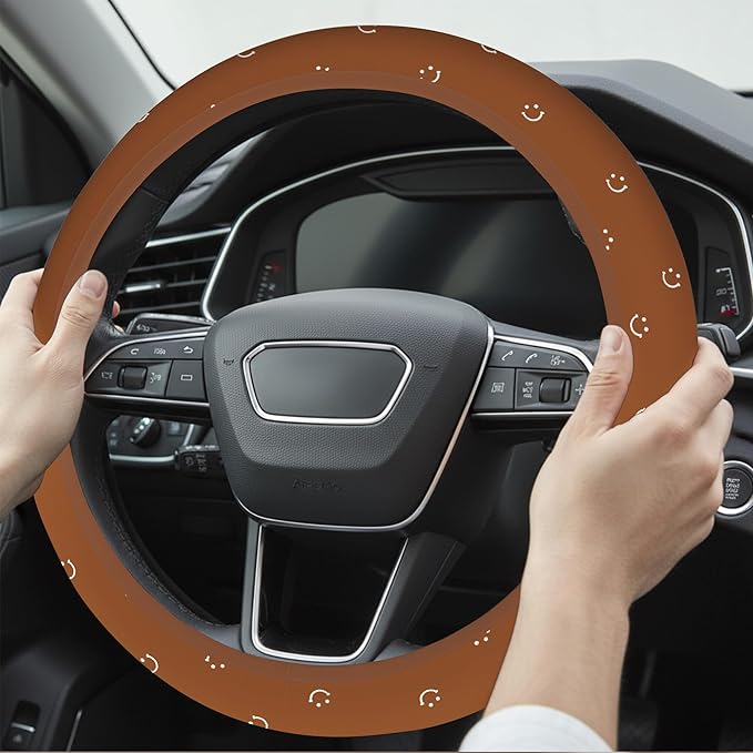 Soft Brown Steering Wheel Cover Cute Cloth Fabric Car Wheel Cover Breathable Washable Cool in Summer Universal 14.5 15 Inch