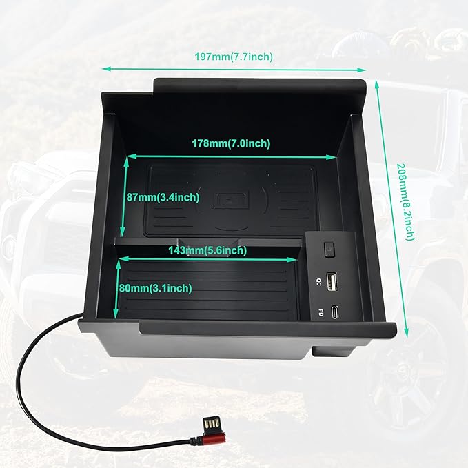 KEWISAUTO Wireless Charger for Toyota 4Runner 2010-2024, Center Console Organizer Tray Armrest Storage Fast Wireless Phone Charging Panel Pad for 2010-2024 Toyota 4Runner 5th Gen SR5 TRD Accessories