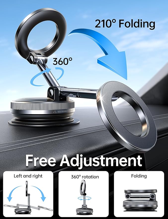 Coolpow【Newest Vacuum Magnetic Phone Holder for Car Phone Holder Mount【Movable Vacuum Suction】 Magsafe Car Mount Cell Phone Holders for Your Car Accessories for Women Men for iPhone 17 16 15 14 Kits