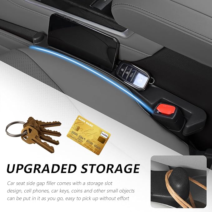 3 in 1 Car Seat Gap Filler Organizer,2PCS Multifunctional Car Seat Gap Plug with Storage Slot & Hook Function,Anti-Drop Cars Gaps Seats Filler Cars Clutter Catcher for SUVs Trucks