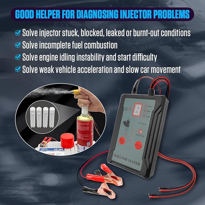 Fuel Injector Tester Cleaner Kit 8 Pulse Modes Injector Tester 2 Fuel Injectors Simultaneously Tester DIY Cleaning Tools with 40inch Power Cord,2 Injector Cleaner Adapter,Short Circuit Protection 12V