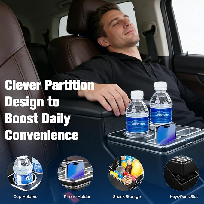 Center Console Organizer for Minivans, SUVs & Middle Van Seats - Floor-Mounted Lockable Storage Box with Dual Cup Holders, Ideal for Vehicle Interior