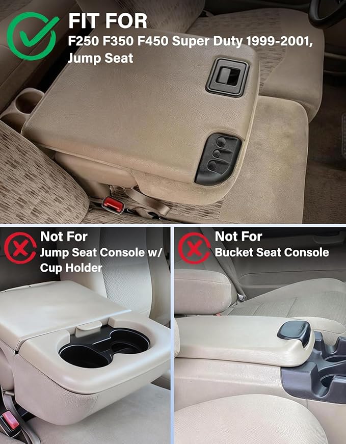 Center Console Armrest Cover for 1999-2001 Ford F250 F350 F450 Super Duty Accessories, Vinyl Leather Armrest Cover Middle Console Cushion Pad, Black (Fits Jump Seat Only)