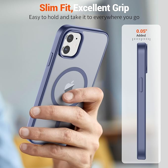 SUPFINE Magnetic for iPhone 12 Mini Case & iPhone 13 Mini Case (Compatible with MagSafe) (Military Grade Drop Protection) Slim Translucent Matte Shockproof Phone Cover,Lavender Gray