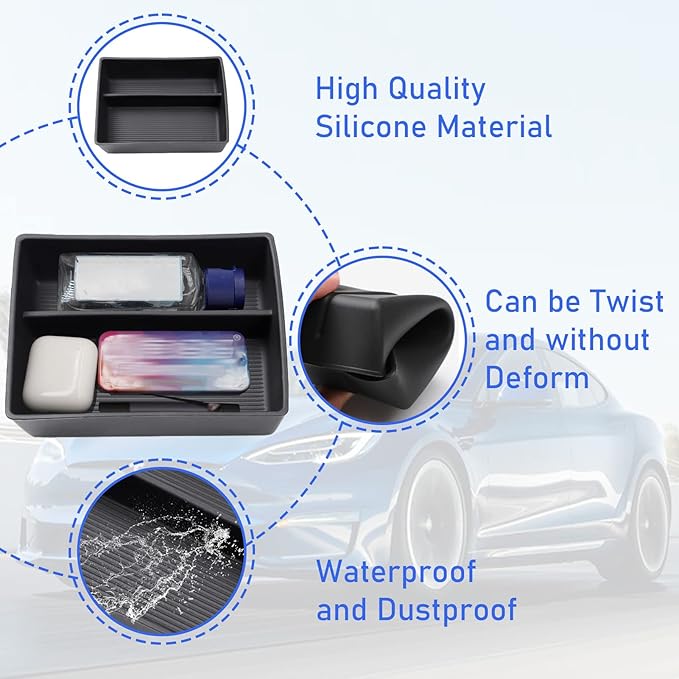 Jaronx Compatible with Tesla Model S/X Console Organizer 2021-2026, Refresh Center Console Storage for Model X/S Plaid/Long Range, Silicone Organizers Tray for Tesla X/S Accessories