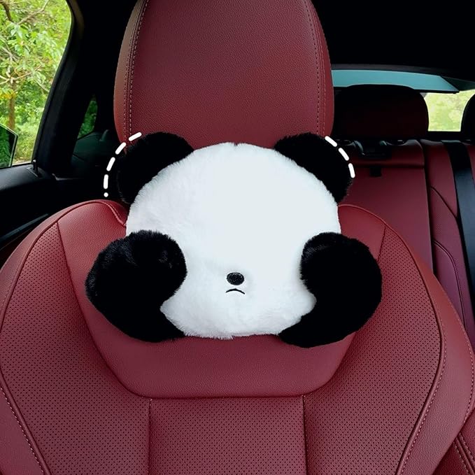 Car Headrest Pillow, Car Neck Pillow，Cute Panda Car Seat Headrest Neck Rest Cushion Pillow 1 Pair（Panda Covering Eyes）
