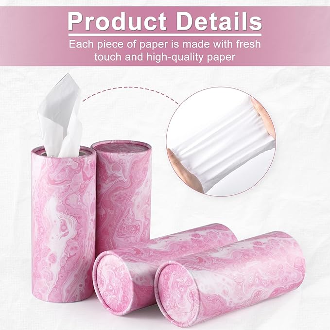 SINGARO Car Tissue Holder, 4 Pack Car Cup Holder Facial Tissues with Travel Tissue Bag, Quick and Convenient Flower Combination Car Tissue Box(4 Canisters/200 Tissues) Pink