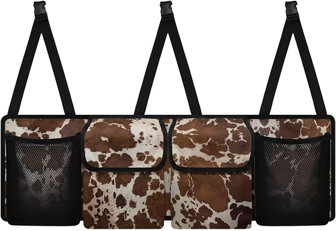 Brown Cow Print Car Trunk Organizer with 4 Storage Bags Hanging Waterproof Car Back Seat Organizer for SUV,Truck,Van Collapsible Cargo Bag