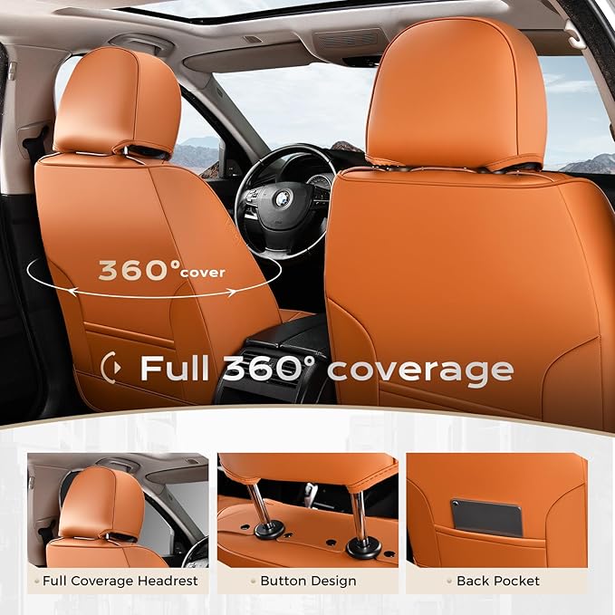 Coverado Car Seat Cover, Cover for Cars Front Seat, Premium Leather, Universal Fit Waterproof Seat Protectors, Car Seat Cushion Non-Slip for Most Cars-Brown