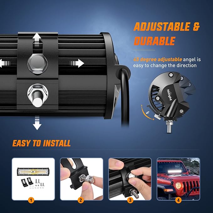 Nilight 12Inch 300W LED Light Bar Spot Flood Amber White Strobe 6 Modes with Memory Function Off-Road Truck Car ATV SUV Cabin Boat with 16AWG Wiring Harness Kit-1 Lead