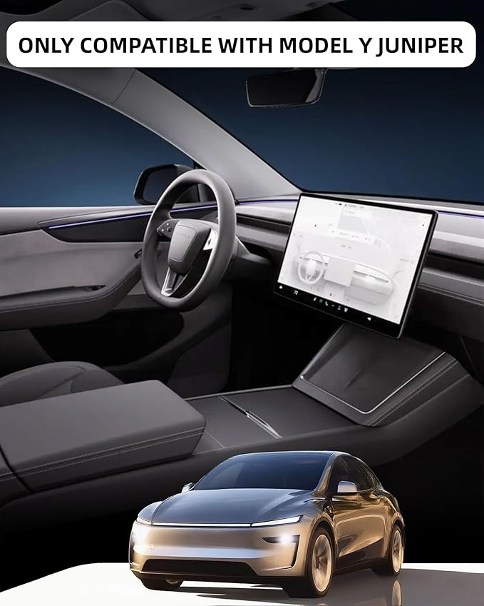 WinDu 2026 Model Y Juniper Accessories 5PCS NEW Center Console Organizer Tray for Tesla 2025-2026 Model Y Juniper Storage Tray [Silent Lining,Smooth Sliding] Armrest Hidden Box Cup Holder Camera Cover
