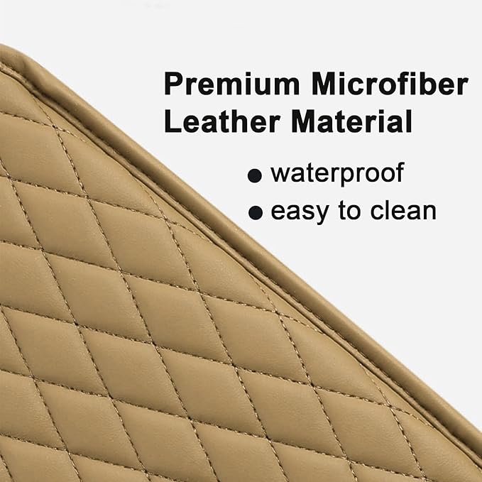 Car Center Console Cover,Leather Armrest Cover Cushion with 2 Storage Bags Universal Car Armrest Seat Box Pad Car Interior Accessories Protector for Most Vehicle(Beige)