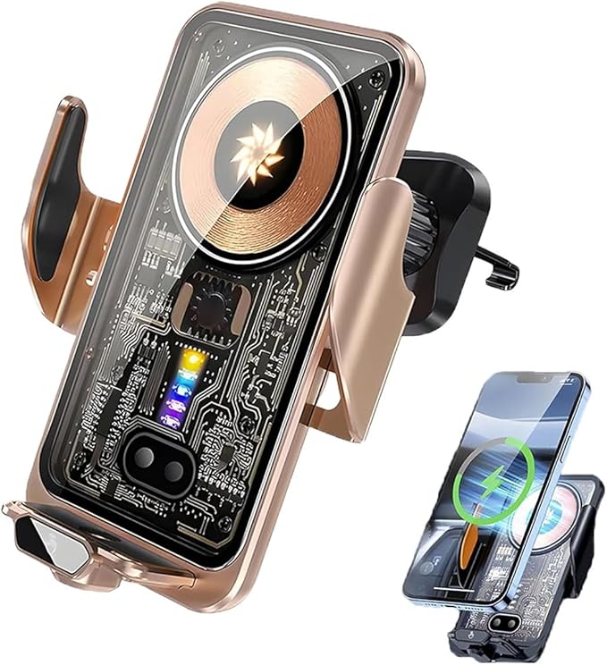 Chirsfairy 66W Fast Car Wireless Charger, 2024 New 66w Car Navigation Support Frame, Super Fast Charge Car Phone Holder, Automatic Clamping Induction Car Mobile Holder, Charging Phone Holder(Gold)