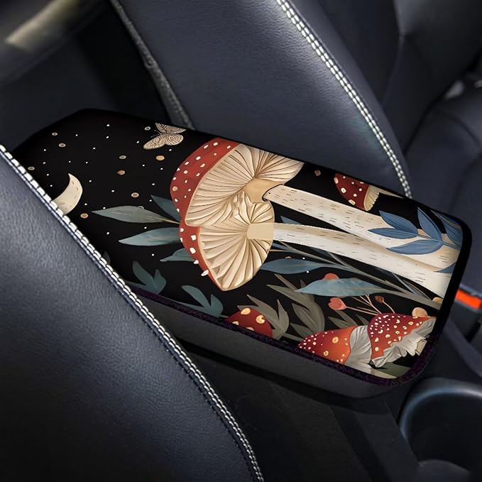Dreaweet Car Armrest Cover Pad Center Console Cover Black,Mushroom Car Accessories for Women,Soft Armrest Cover for Car Center Console for Cars Trucks SUV Sedan