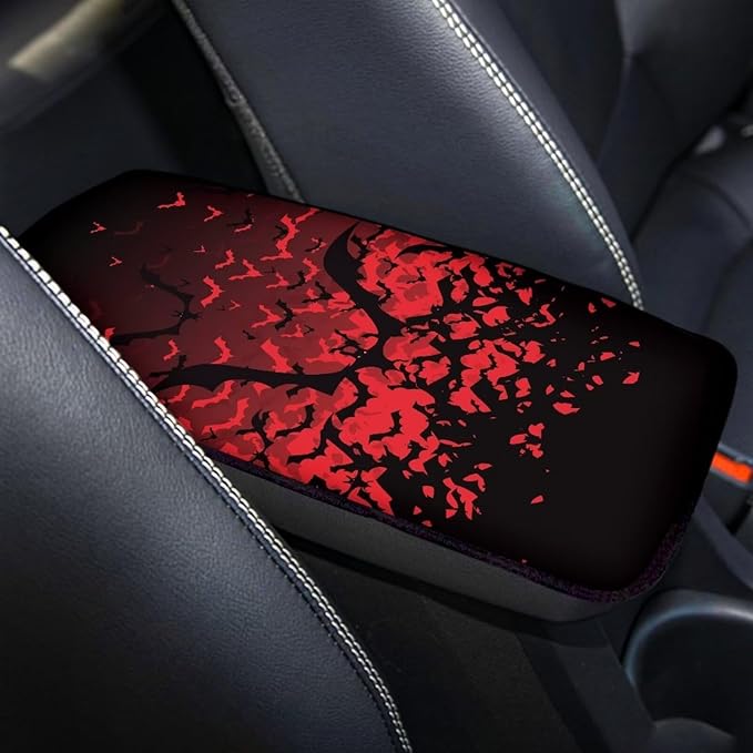 Red Bat Armrest Pad Cover for Cars Arm Rest Cushion Pads Car Center Console Cushion Non Slip Car Accessories Car Christmas Decoration