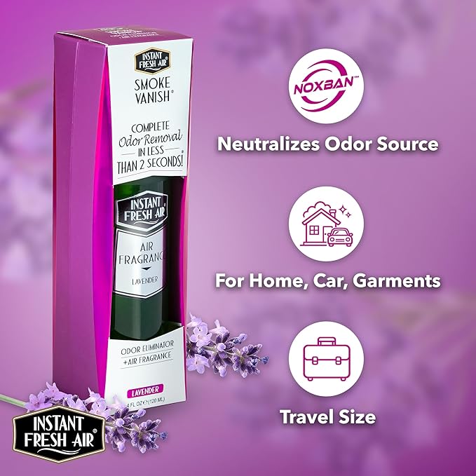 Smoke Vanish - Smoke Odor Eliminator Spray - Removes Odor Instantly with Noxban™ - Eco-Friendly - For Home, Car, & Travel - Lavender Scent - 4 oz.