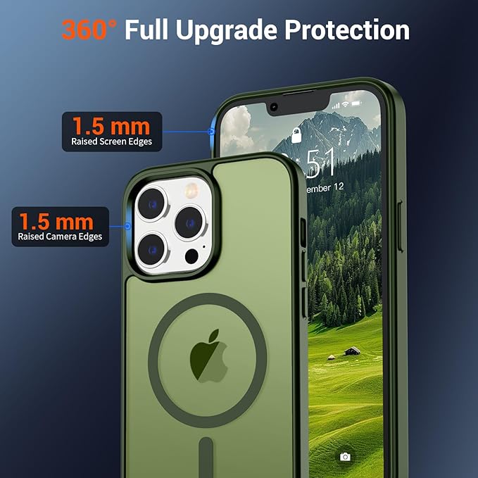 SUPFINE Magnetic for iPhone 12 Pro Max Case(Compatible with MagSafe)(Military Grade Drop Protection) Slim Translucent Matte Shockproof with Anti-Fingerprint Phone Case,Cangling Green
