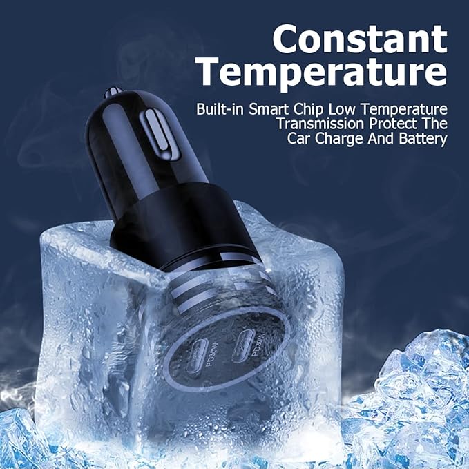 2Pack 60W USB Car Charger, 2 Ports Fast Charging Cigarette Lighter Adapter, Type C Mini Car Charger Adapter, Rapid Plug Power Delivery Compatible with iPhone Android Tablet or Other USB Device