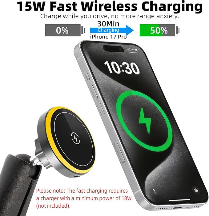1 inch Ball Magnetic Wireless Charging Phone Holder Base for Magsafe, 5.9" Aluminum Long Arm, 1" (25mm) Ball Mount for MagSafe Charger, Compatible with RAM Mounts B Size Components