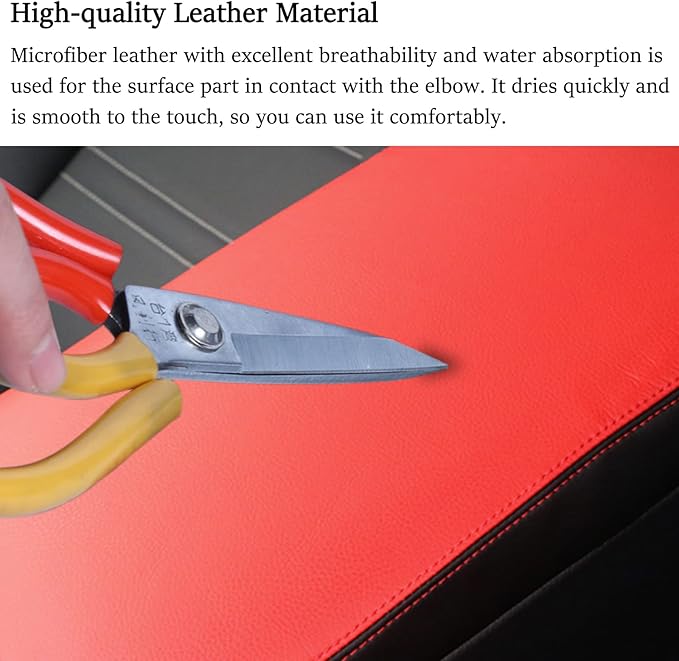 for RAM 2009-2018 Center Console Cover Anti-Scratch Waterproof Leather Armrest Pad Protector Cushion for Dodge RAM 1500 2500 3500 4500 5500 2009-2018 Interior Accessories(Red with Black)