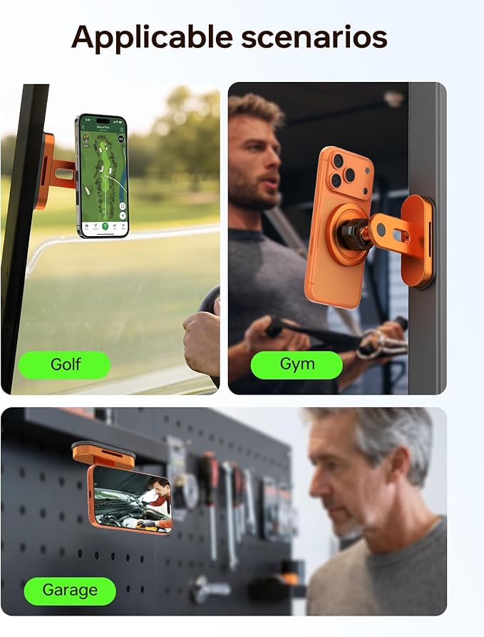 Magnetic Golf Cart Phone Holder Compatible with iPhone 12-17, Golf Accessories for Men, Photography-Friendly T-Shape Design Strong Magnetic Phone Caddy with 360° Adjustable Ball Head, Golf Gifts