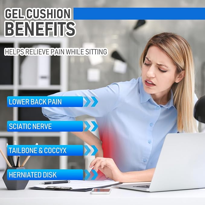 Cooling Gel Seat Cushion, Thickened Big Breathable Honeycomb Design Absorbs Pressure Points Gel Cushion with Anti-Slip Cover Cooling Seat Cushion for Office Chair Home Car Seat Cushion for Wheelchair
