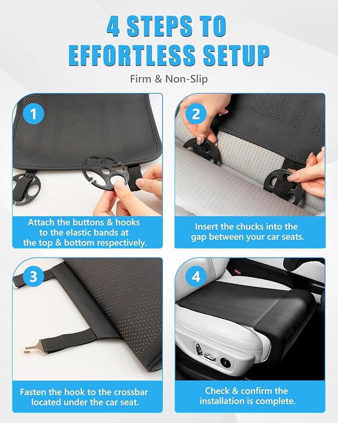 Car Seat Leg Support Cushion, Black Leather Carseat Leg Support, Universal Waterproof Leather Extender Pad for Drivers, Office Chairs, Cars, Buses & Trains