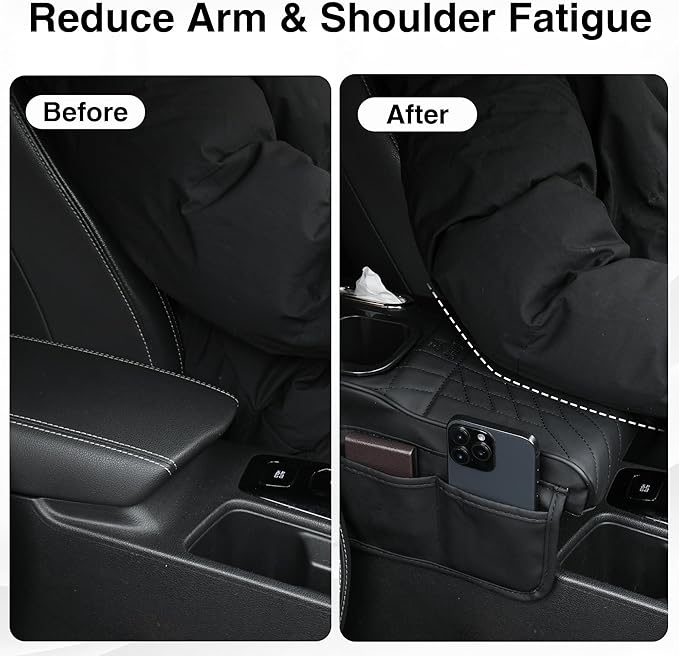 Center Console Cover, Car Armrest Cushion with Cup Holder&Tissue Box, 2 Side Storage Box, Car Armrest Storage Box Interior Accessories (Black)