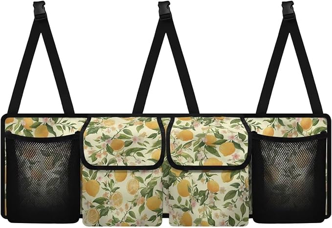 Lemon Hanging Trunk Organizer for SUV Back Seat Organizer with Elastic Net Collapsible Cargo Storage Bag Car Interior Accessories