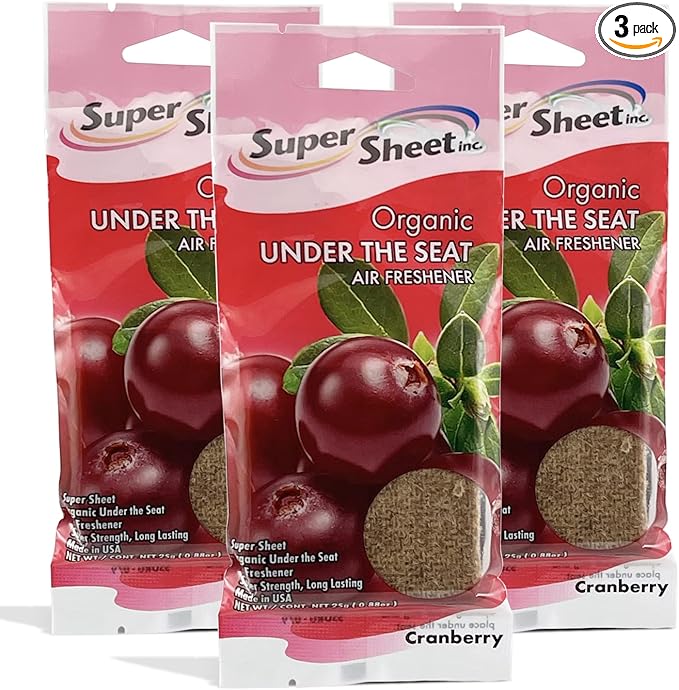 Organic Under the Seat Car Air Freshener, Long Lasting Fragrance, Cranberry Scent, 3 Pack
