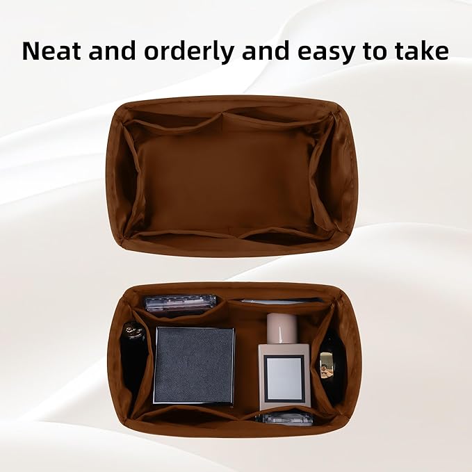 DGAZ Silk Purse Organizer Insert Fits LV Speedy 16/20/25/30/35/45 bags，Silky Smooth Bag Organizer，Luxury Handbag & Tote Shaper（Gold，SP25）