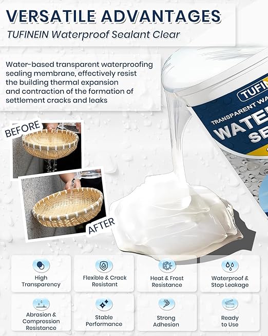 Waterproof Sealant 70oz Clear, TUFINEIN Transparent Waterproof Coating Water-Based Invisible Agent Roofs, Walls, Garden, Terraces Indoor & Outdoor