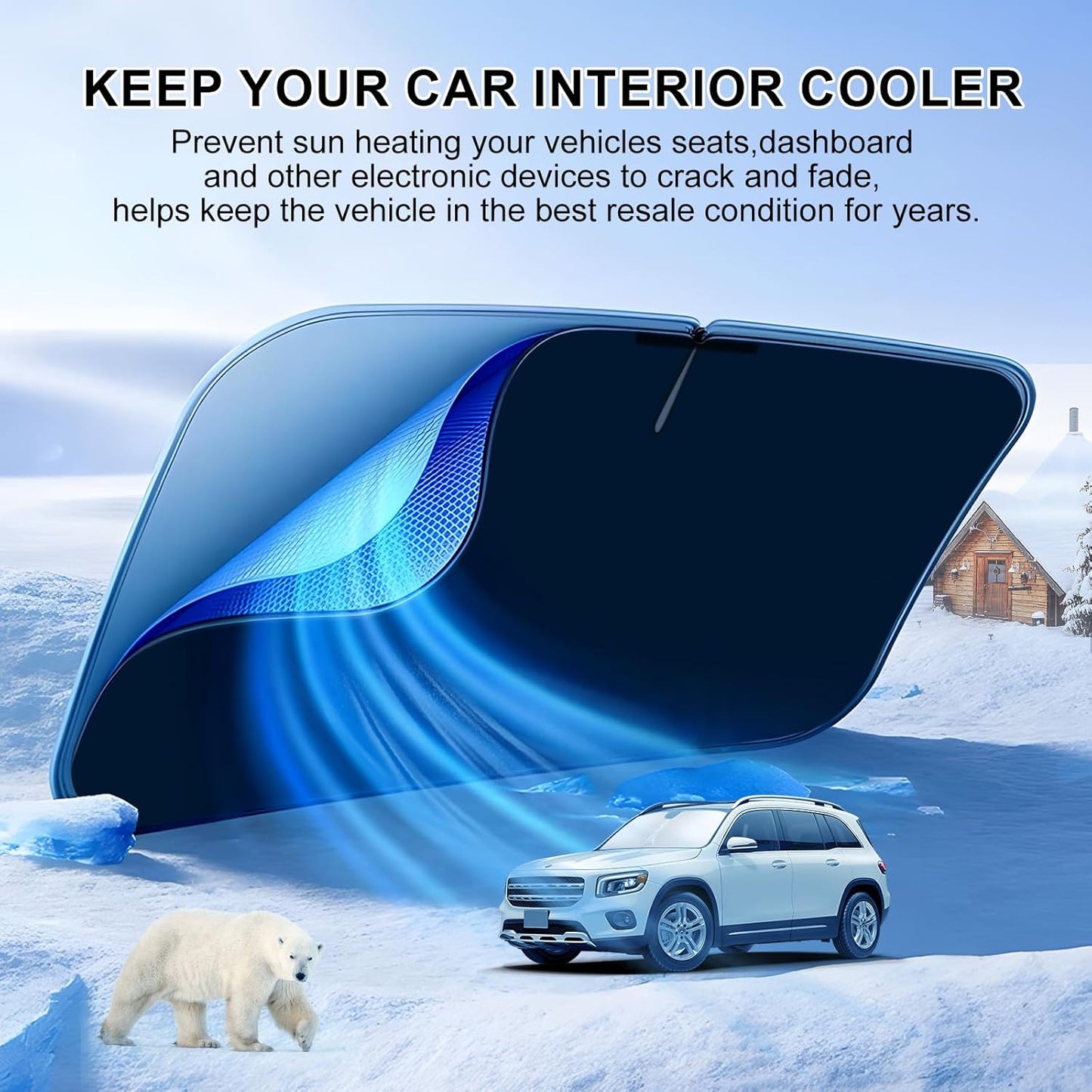 T TGBROS Windshield Sun Shade Custom Fit for 2020-2023 2024 2025 GLB Accessories Foldable Sun Shield Reflective Polyester Sun Visor Cover Block Heat and Sun Protection