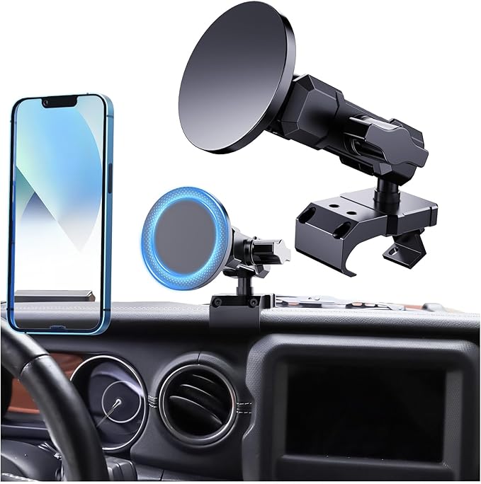 DIAMOOKY Upgraded Metal Phone Mount for Jeep Wrangler JL JLU 2018-2023 and Gladiator JT 2020 2021 2022 2023 Magnetic Phone Holder Dash Mount System Kit Dashboard Accessories Driver Side (Not for 4xe)