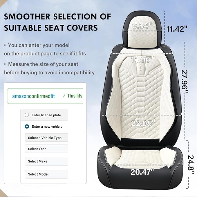 Coverado Car Seat Covers, Front Seat Cover, Waterproof Nappa Leather Seat Covers for Cars, 2 Pack Driver Car Seat Protectors, Automotive Seat Covers Universal Fit for Most Cars, Black&White